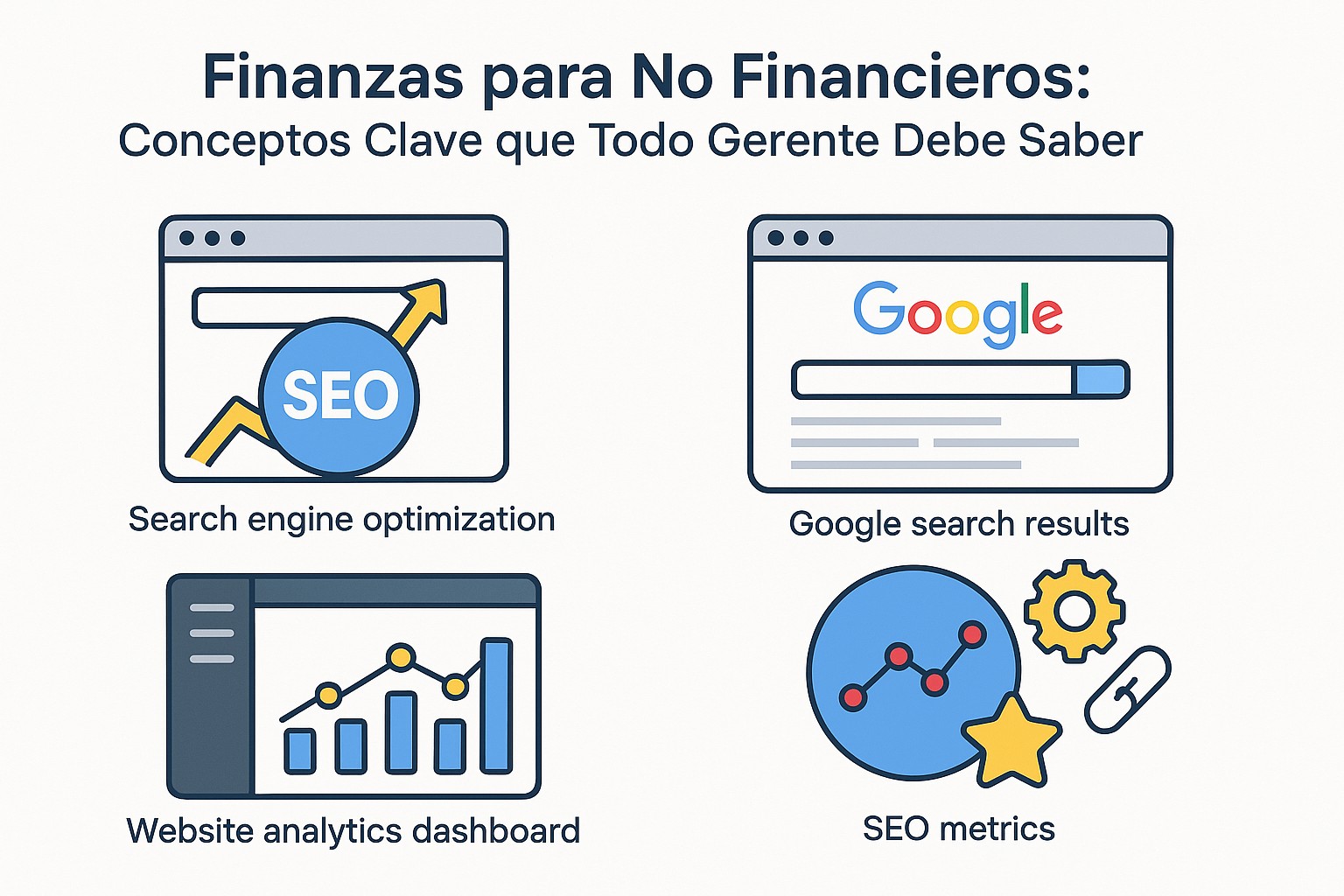 Representación visual de un gerente analizando un balance general con gráficos y datos financieros