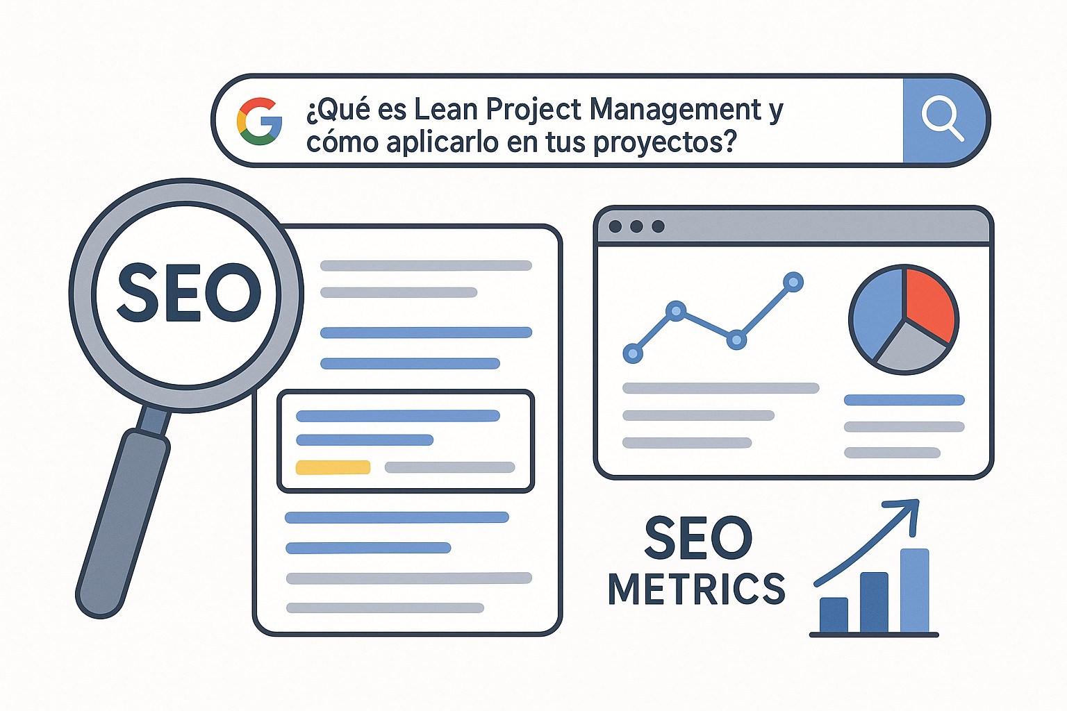 Representación visual de los principios de Lean Project Management, destacando la eliminación de desperdicios y la creación de valor.